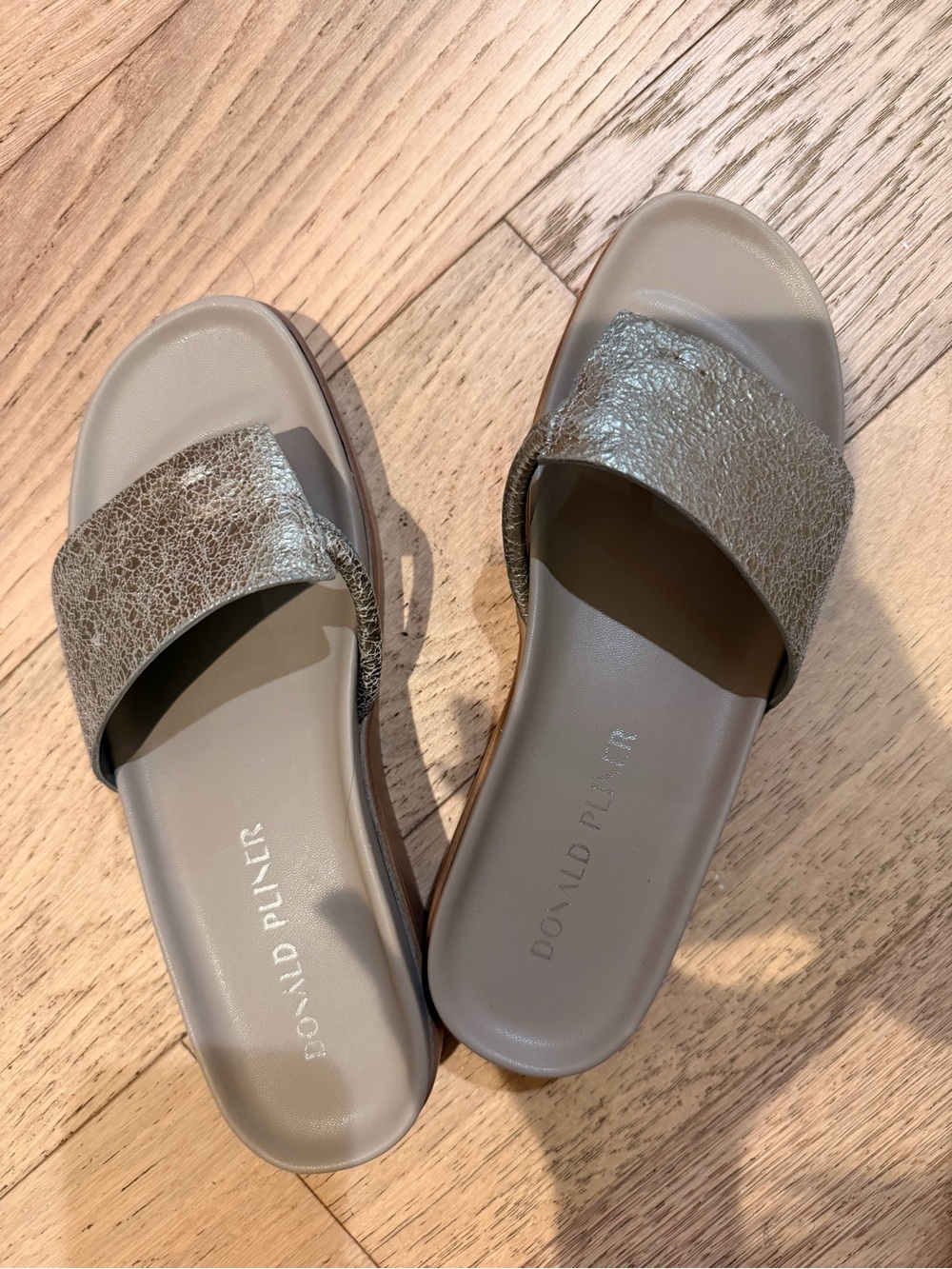 Donald J. Pliner Metallic Taupe Slide Sandals with Textured Strap